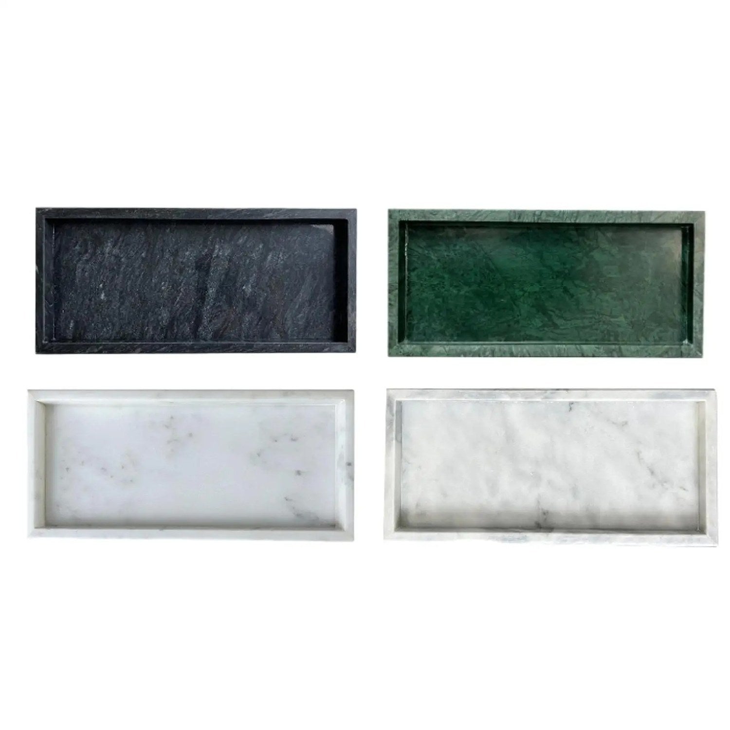Plateau marbre naturel rectangulaire avec produits de soin
