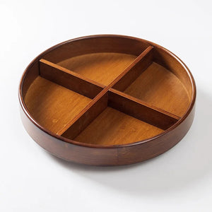 Vue du dessus du plateau tournant bois noyer avec 4 compartiments
