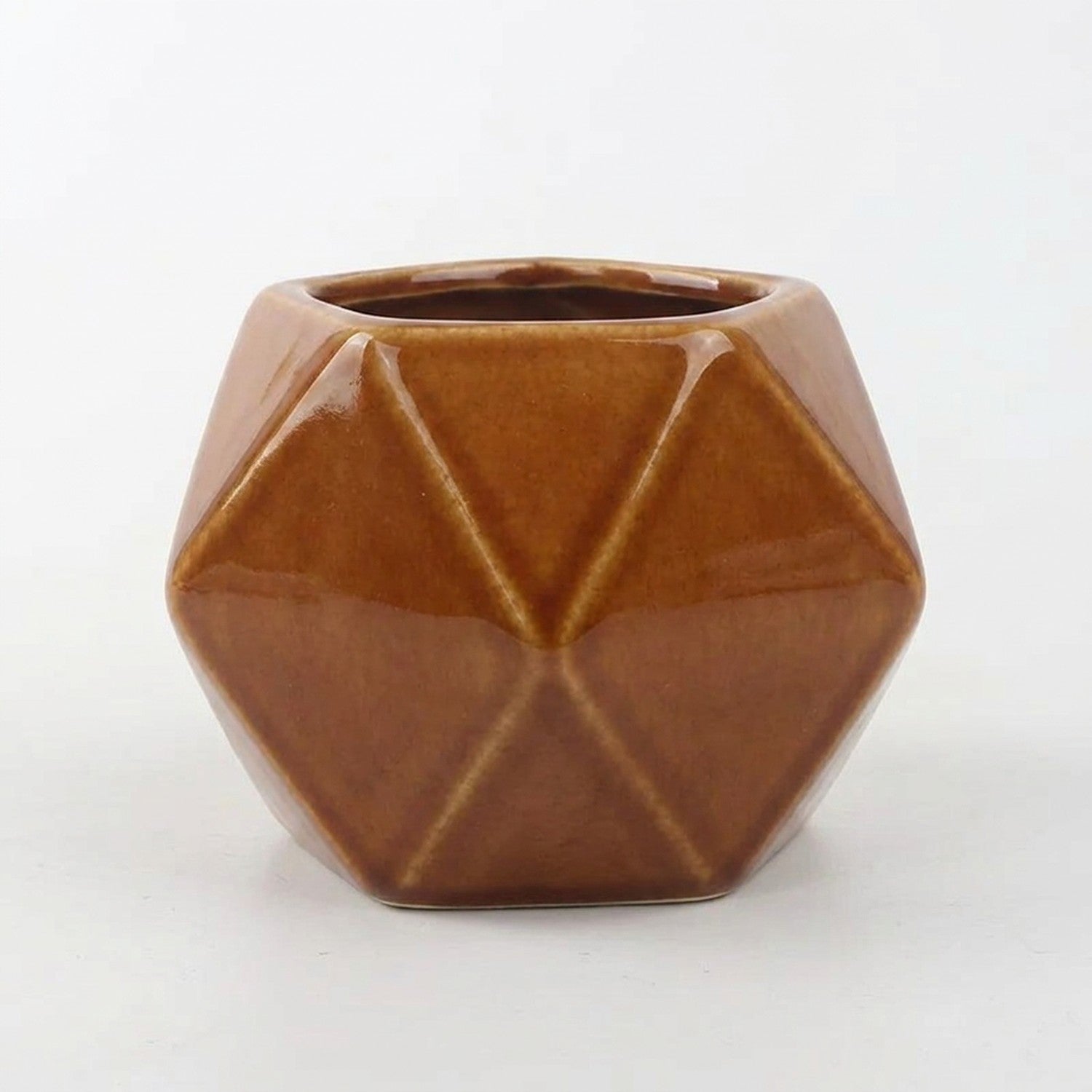 Pot losange céramique marron pour succulentes