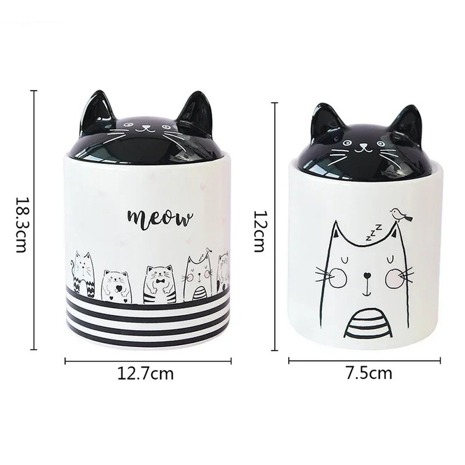 Dimensions pot céramique oreilles de chat 260ml H12cm x Ø7.5cm et 1200ml H18.3cm x Ø12.7cm