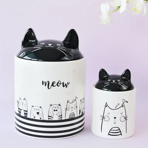 Pot rangement céramique oreilles de chat avec contenu bijoux bagues colliers