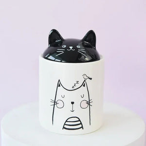 Pot de rangement céramique oreilles de chat vue de face avec couvercle