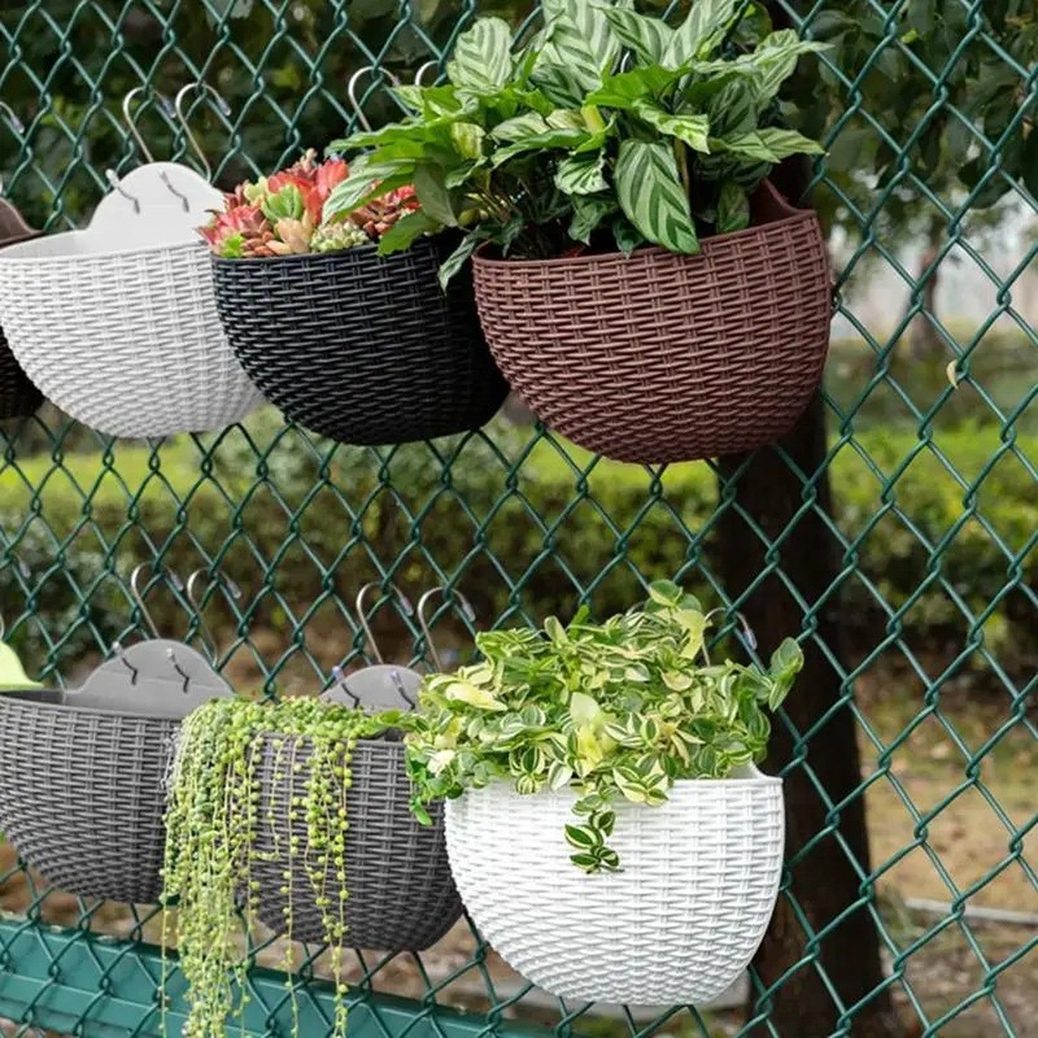 Pot mural semi-circulaire avec fleurs et plantes vertes décoration murale