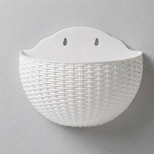 Pot mural demi-lune imitation rotin couleur Blanche