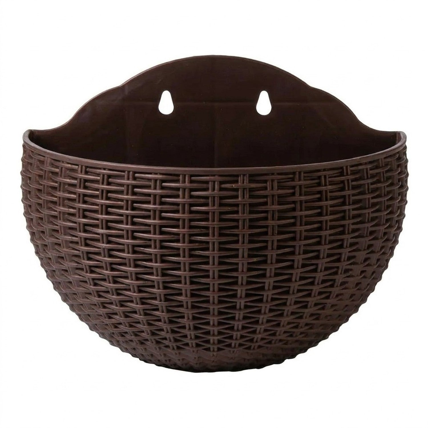 Pot mural demi-lune imitation rotin couleur Marron
