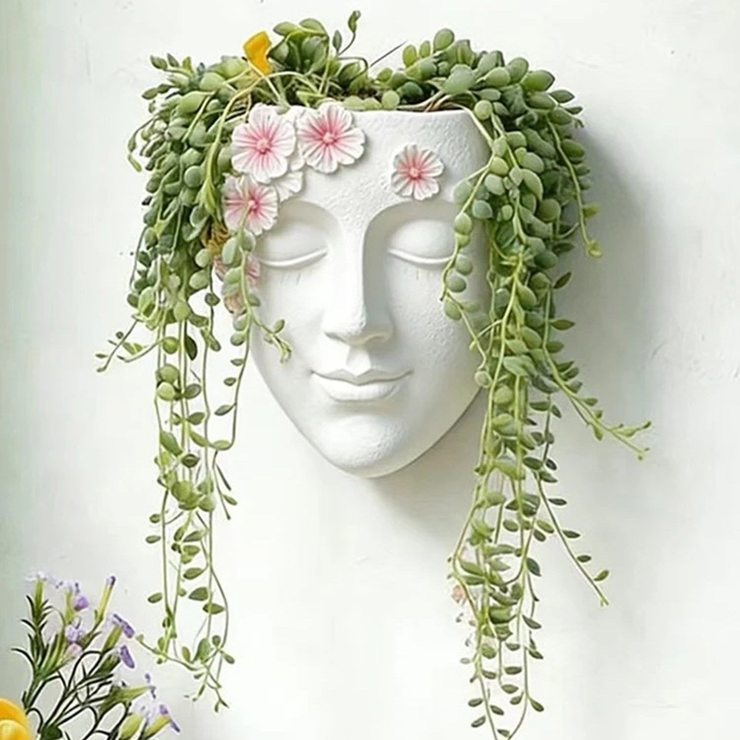 Pot de fleurs mural visage en résine - caractéristiques produit