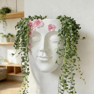 Pot de fleurs mural visage en résine blanc pour succulentes
