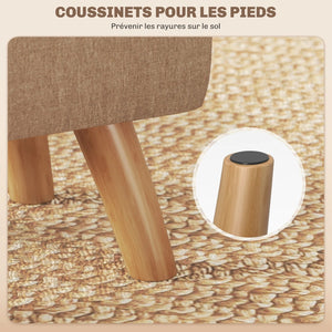 Détail des patins antidérapants sous les pieds en bois du pouf