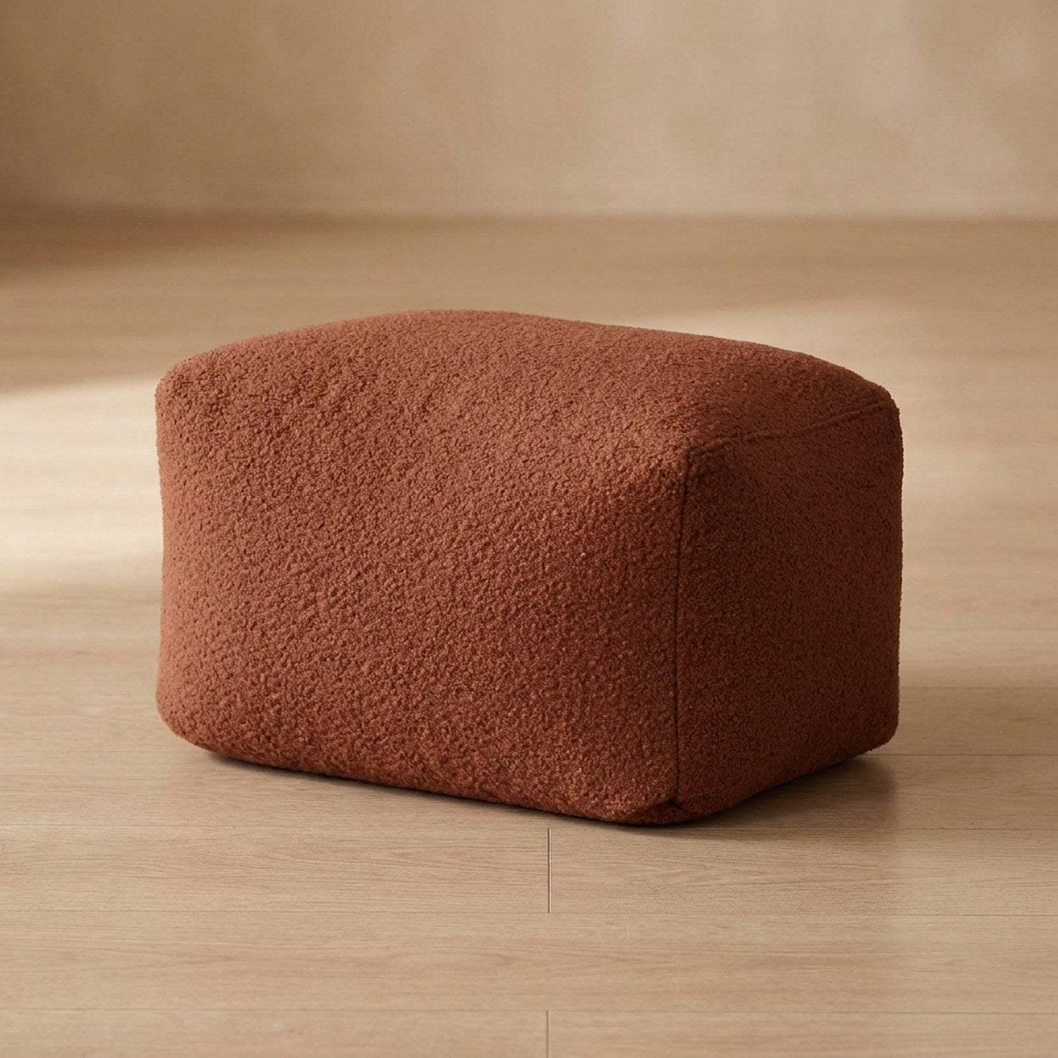 Housse de pouf bouclé marron forme tabouret vue de face