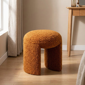 Pouf tabouret rond en tissu bouclé terracotta