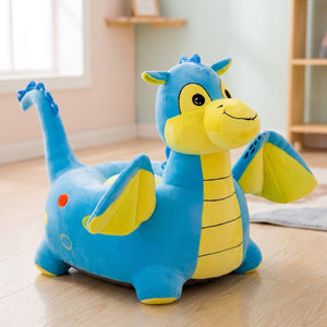 Pouf enfant en velours forme dinosaure bleu