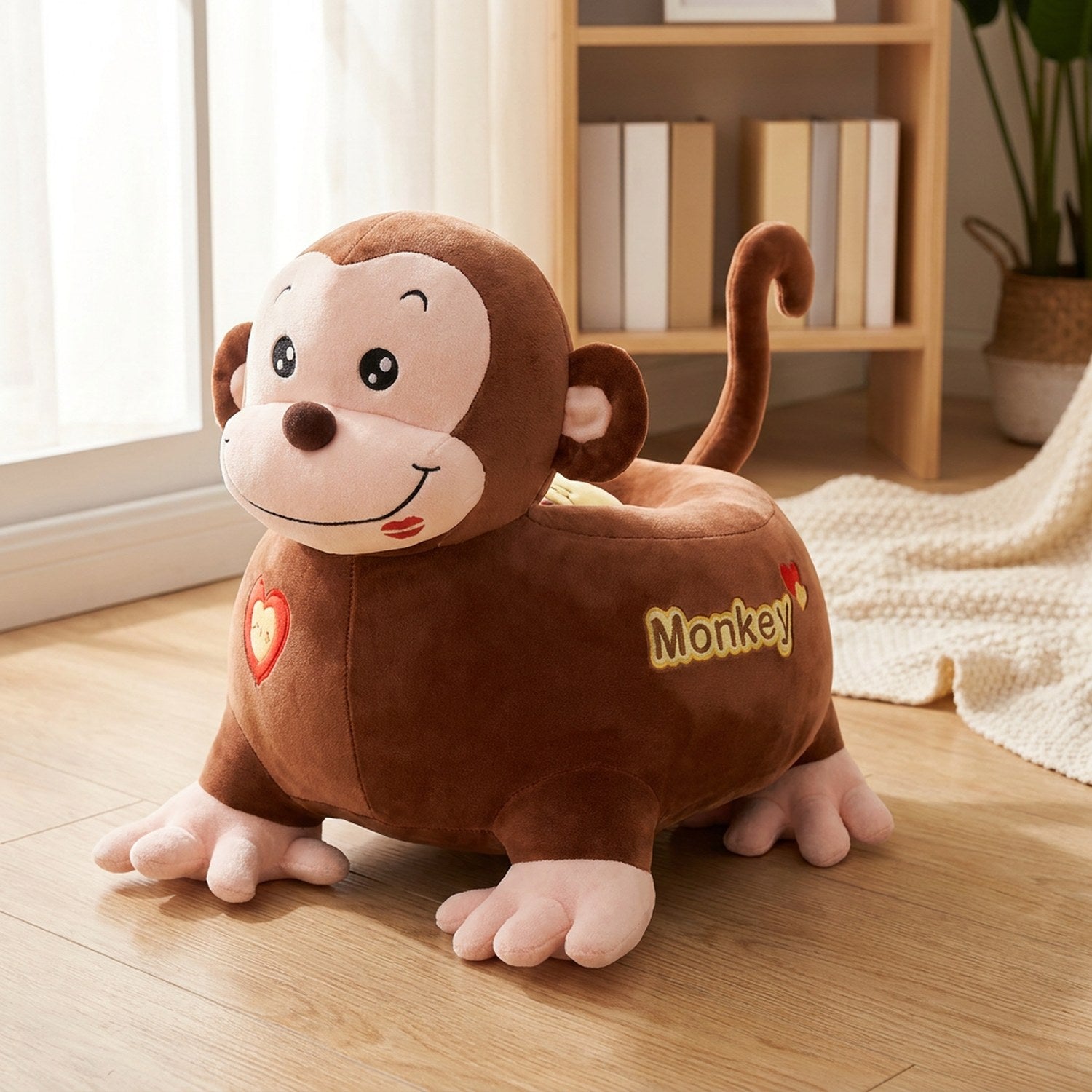 Pouf enfant en velours forme singe