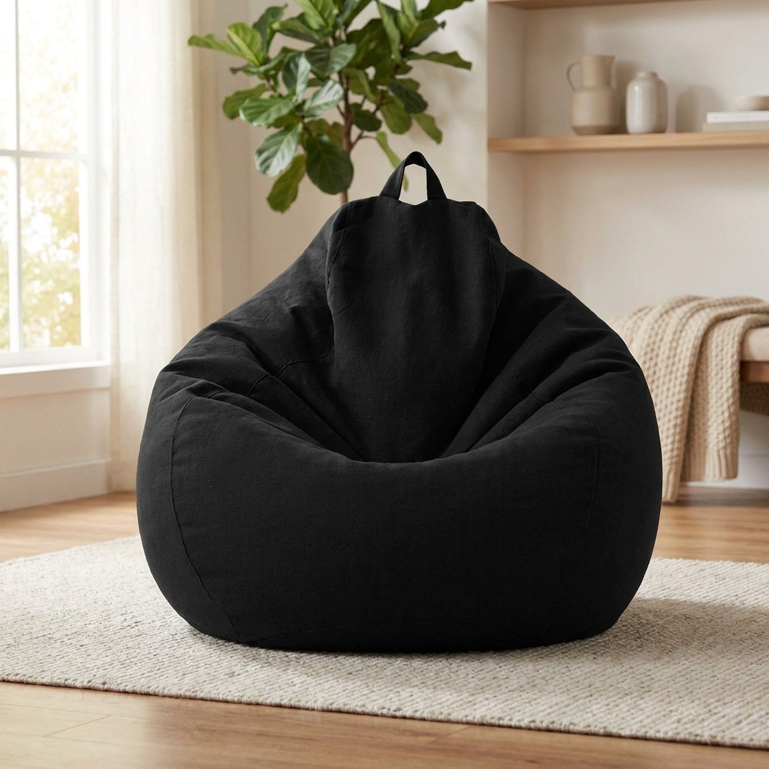 Pouf geant coton lin en forme de poire coloris Noir