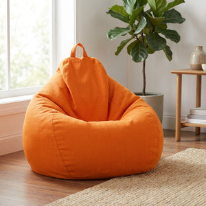 Pouf geant coton lin en forme de poire coloris Orange