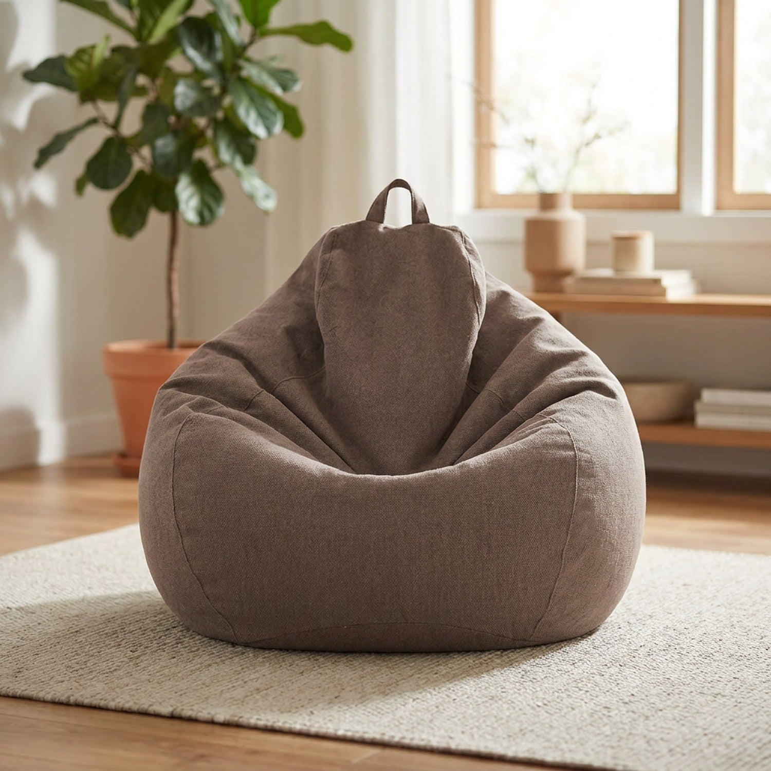 Pouf geant coton lin en forme de poire coloris Taupe