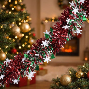 Guirlande de Noël torsadée métallique avec flocons de neige intégrés de 2 mètres de longueur