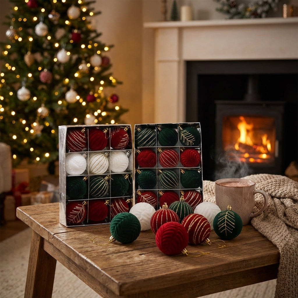 Boule de Noël lot de 6 classique 6cm plastique decoration sapin en situation