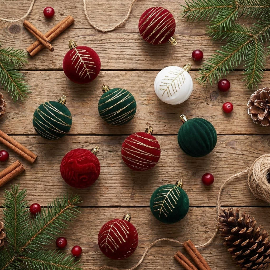 Boule de Noël lot de 6 classique 6cm plastique decoration sapin en situation