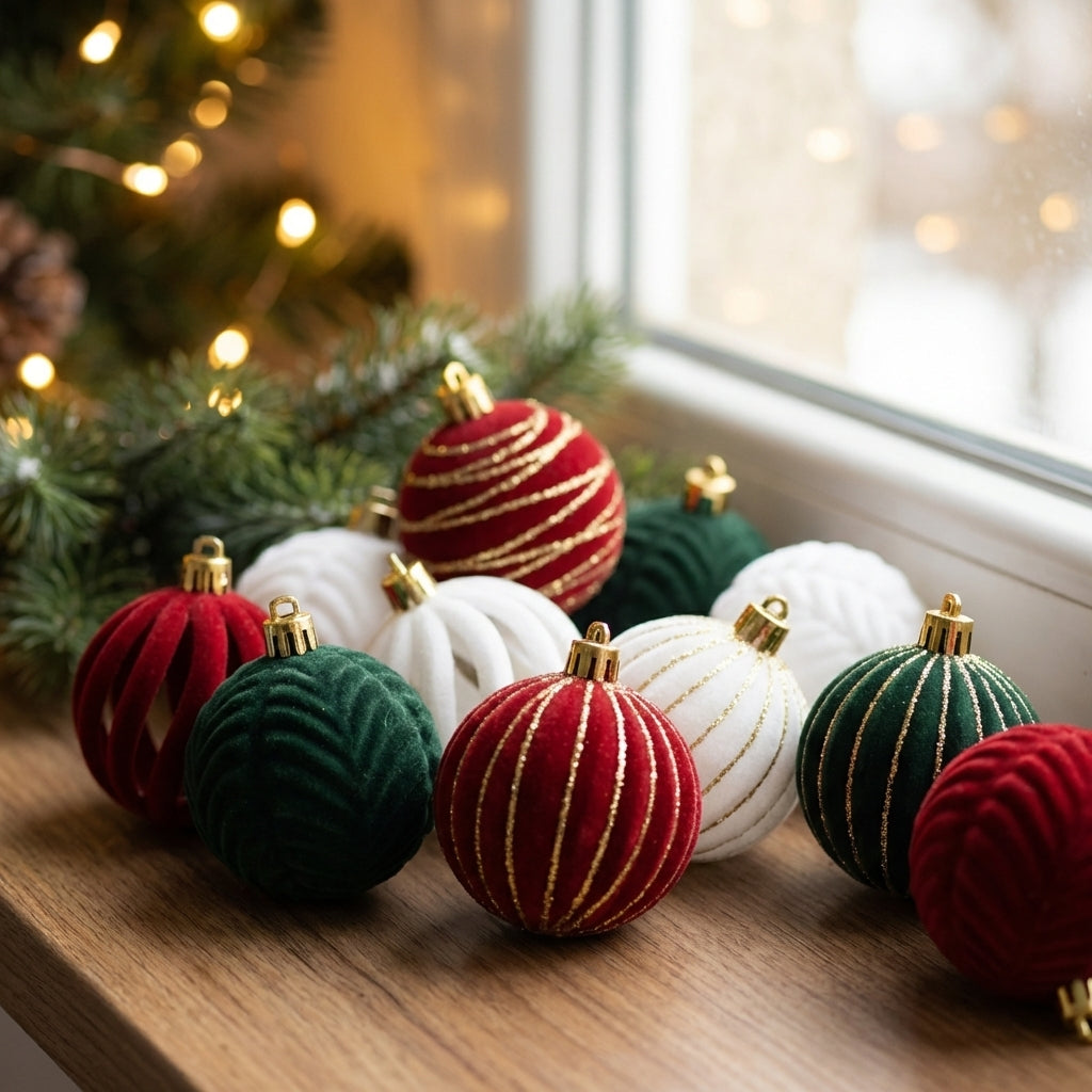 Boule de Noël lot de 6 classique 6cm plastique decoration sapin en situation