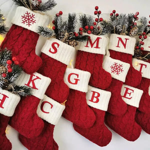 Chaussette de Noël en tricot blanc avec motifs flocons de neige pour décoration sapin