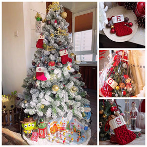 Chaussette de Noël en tricot blanc avec motifs flocons de neige pour décoration sapin
