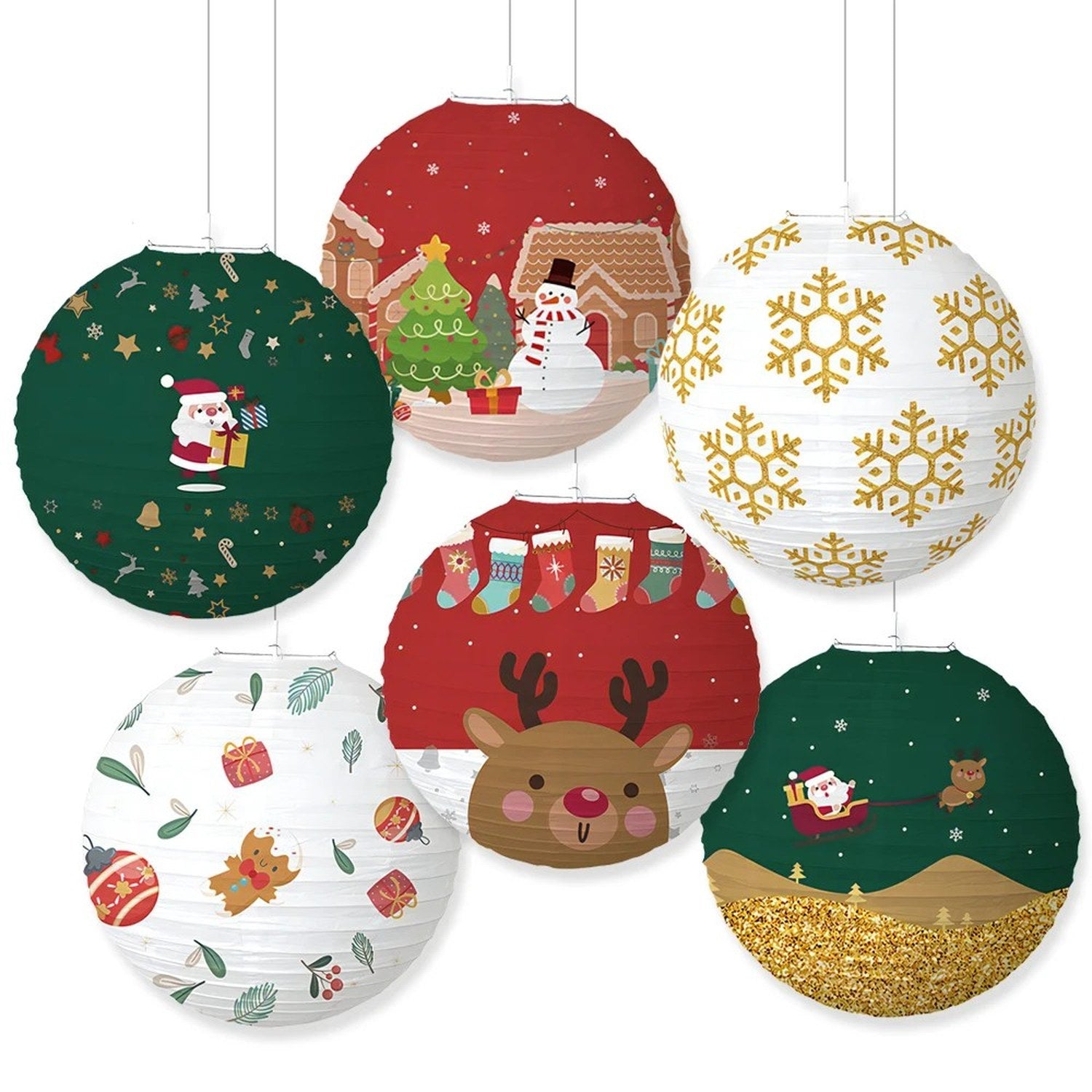6 motifs de lanternes de Noël en papier sur fond blanc