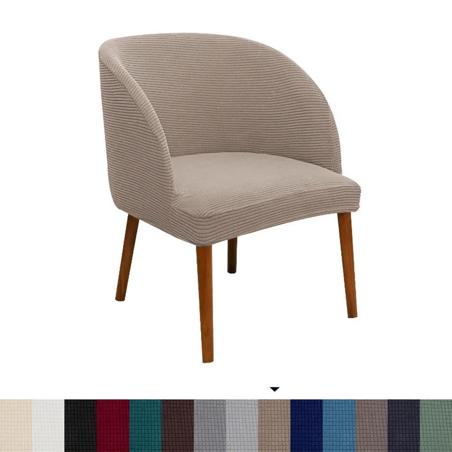 Housse de chaise ronde en tissu jacquard beige vue complète sur fond clair