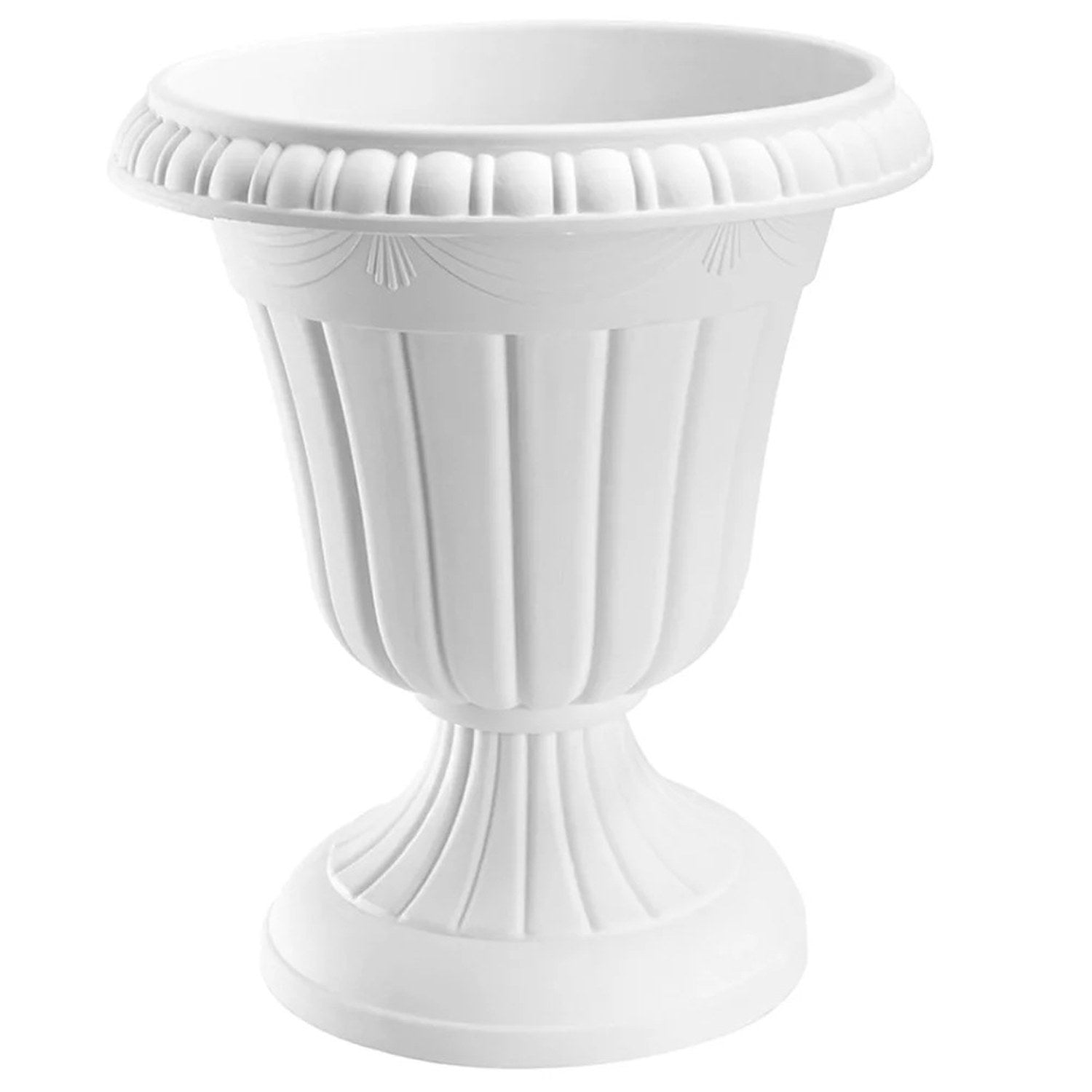 Pot de fleurs colonne romaine blanc vu de face sur fond neutre