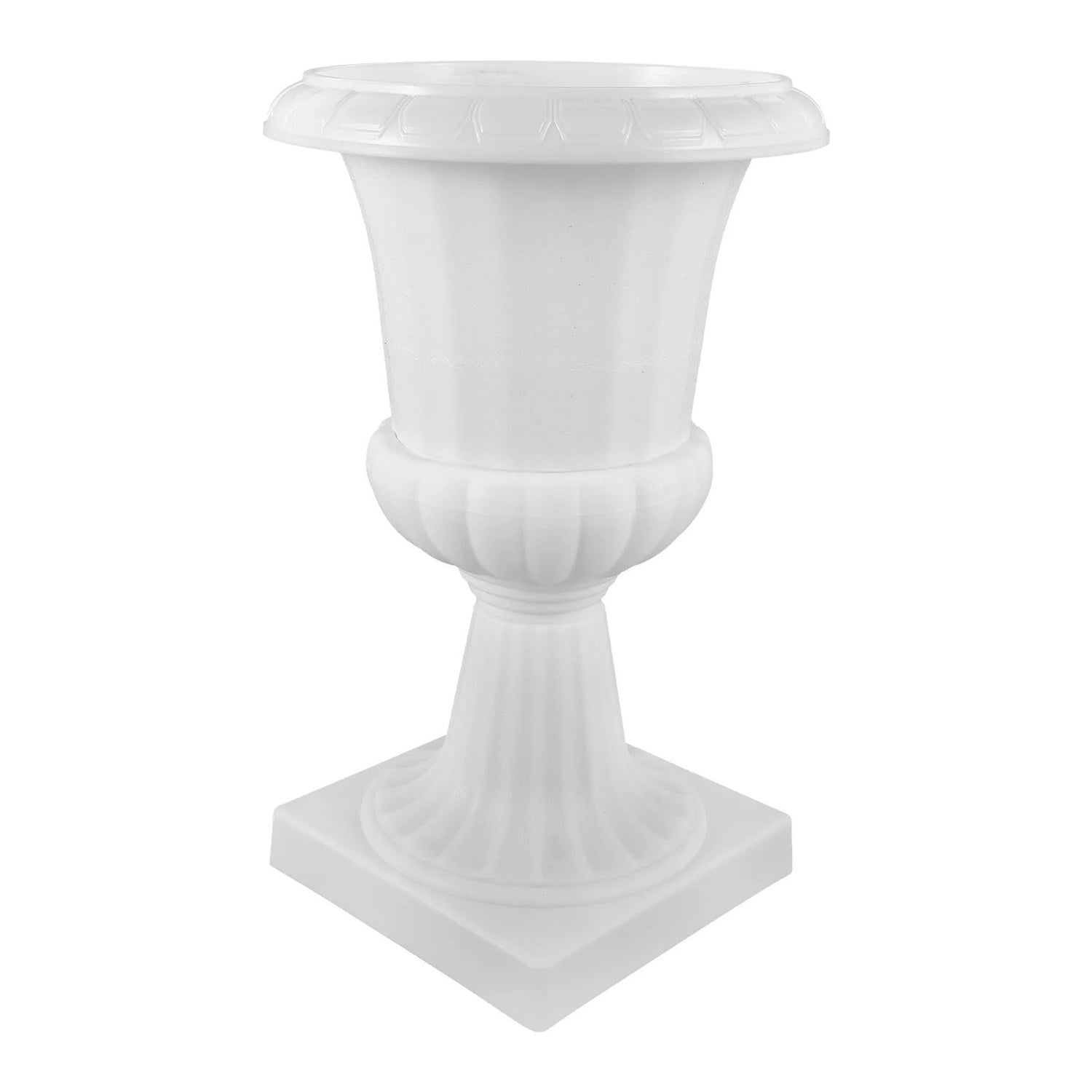 Vase médicis blanc sur colonne à base carrée vu de face