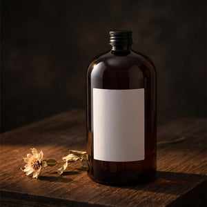 Grand flacon 1 000 ml d'huile parfumée pour diffuseur à roseaux sur plateau en bois sombre