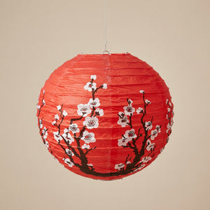 Lanterne japonaise en papier rouge avec motif fleurs de cerisier
