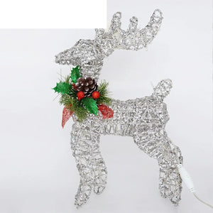 Renne de Noël argenté en fil de métal lumineux – fond blanc