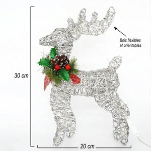 Dimensions renne de Noël argenté 30 cm – H=30cm, L=20cm