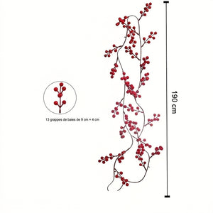 Schéma des dimensions de la vigne de canneberge longueur 190 cm avec 13 grappes de baies de 9 cm sur 4 cm