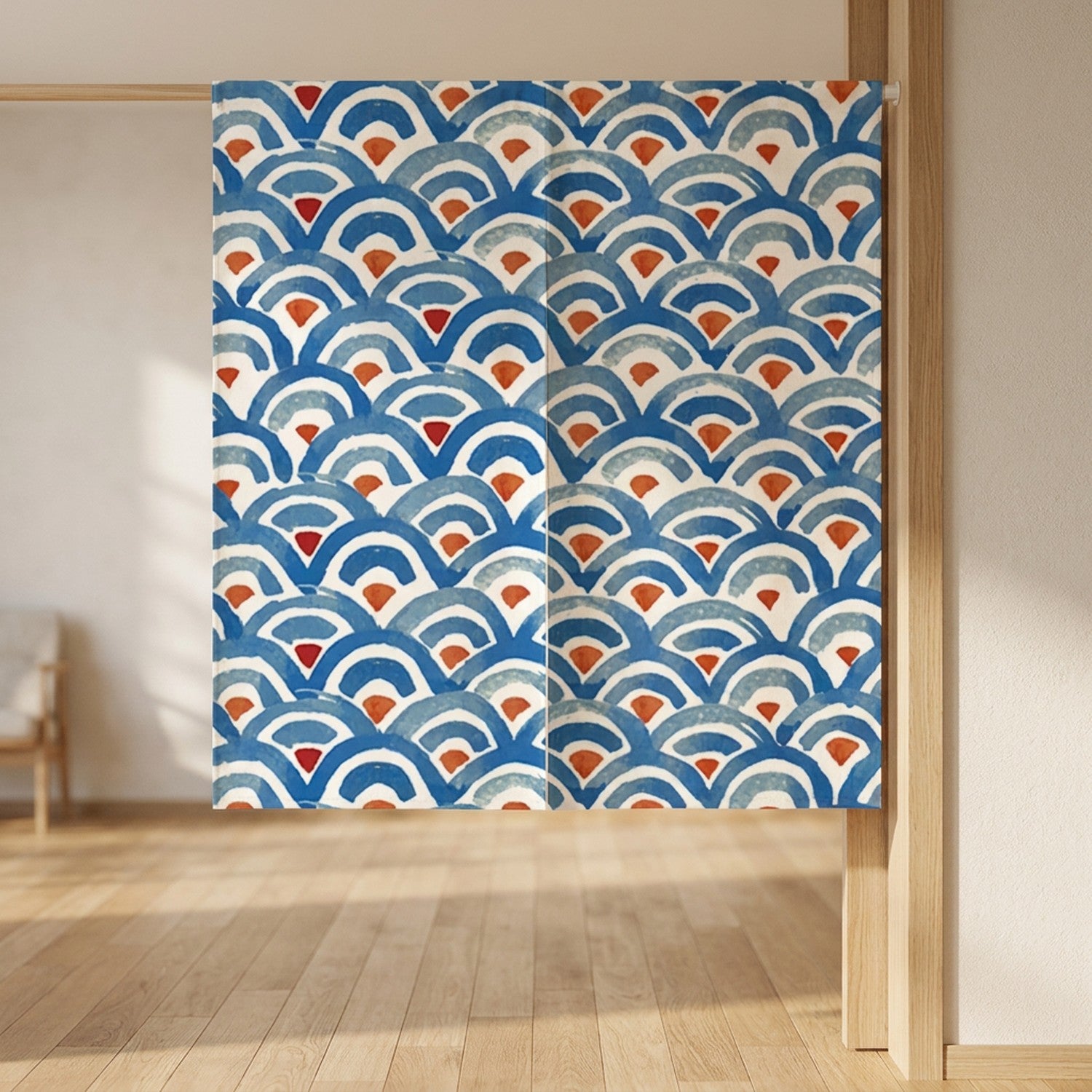 Rideau de porte japonais motif écailles japonaises colorées