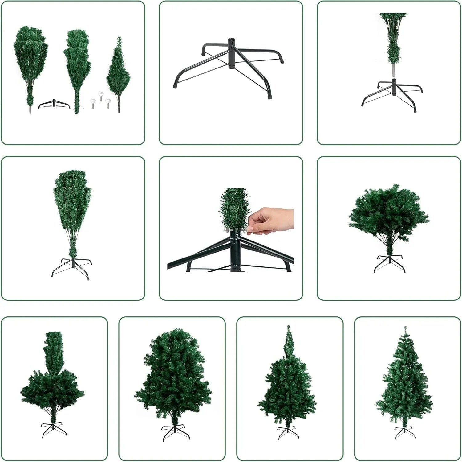 Composants du sapin de Noël artificiel vues détaillées du support métallique et des sections de branches