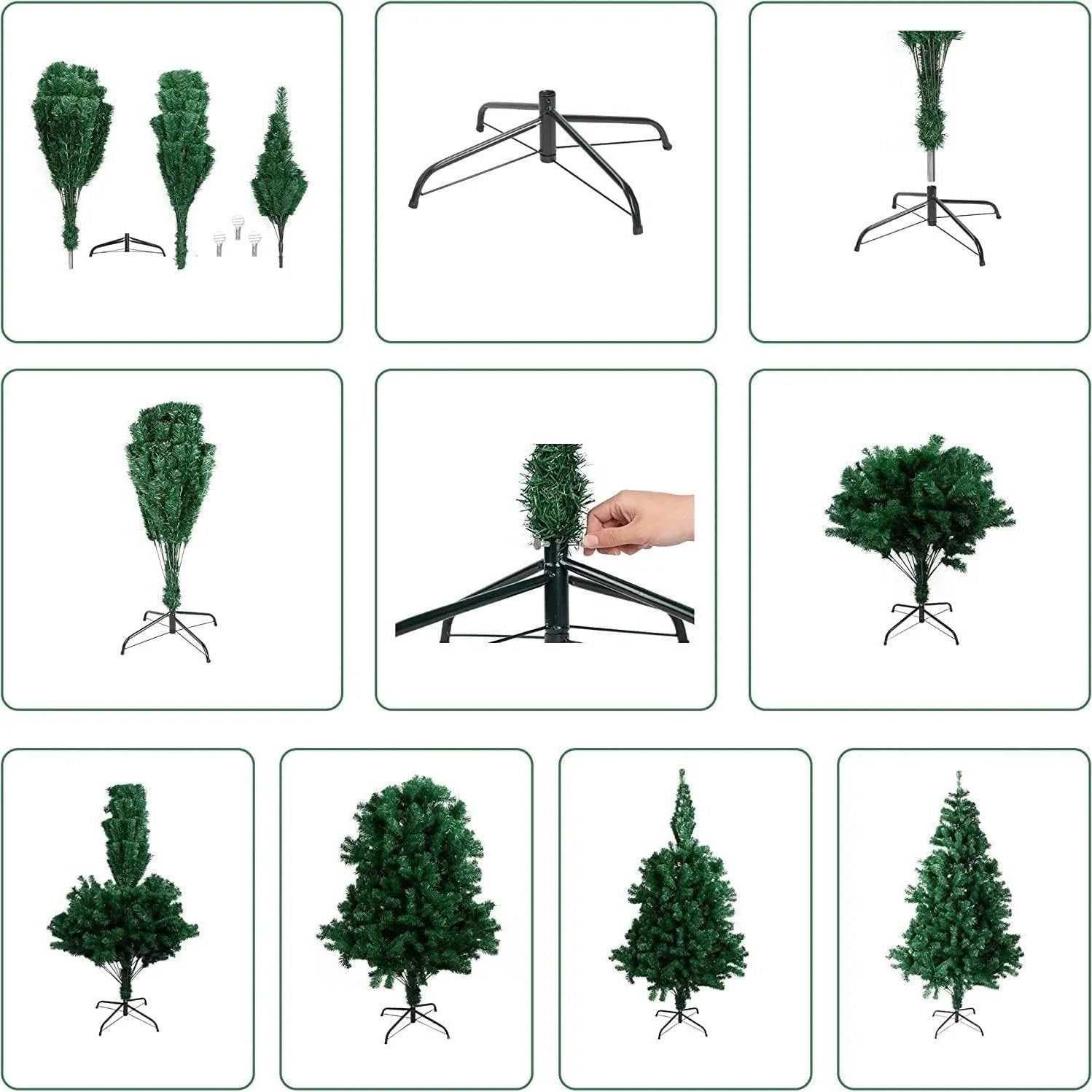Composants du sapin de Noël artificiel vues détaillées du support métallique et des sections de branches