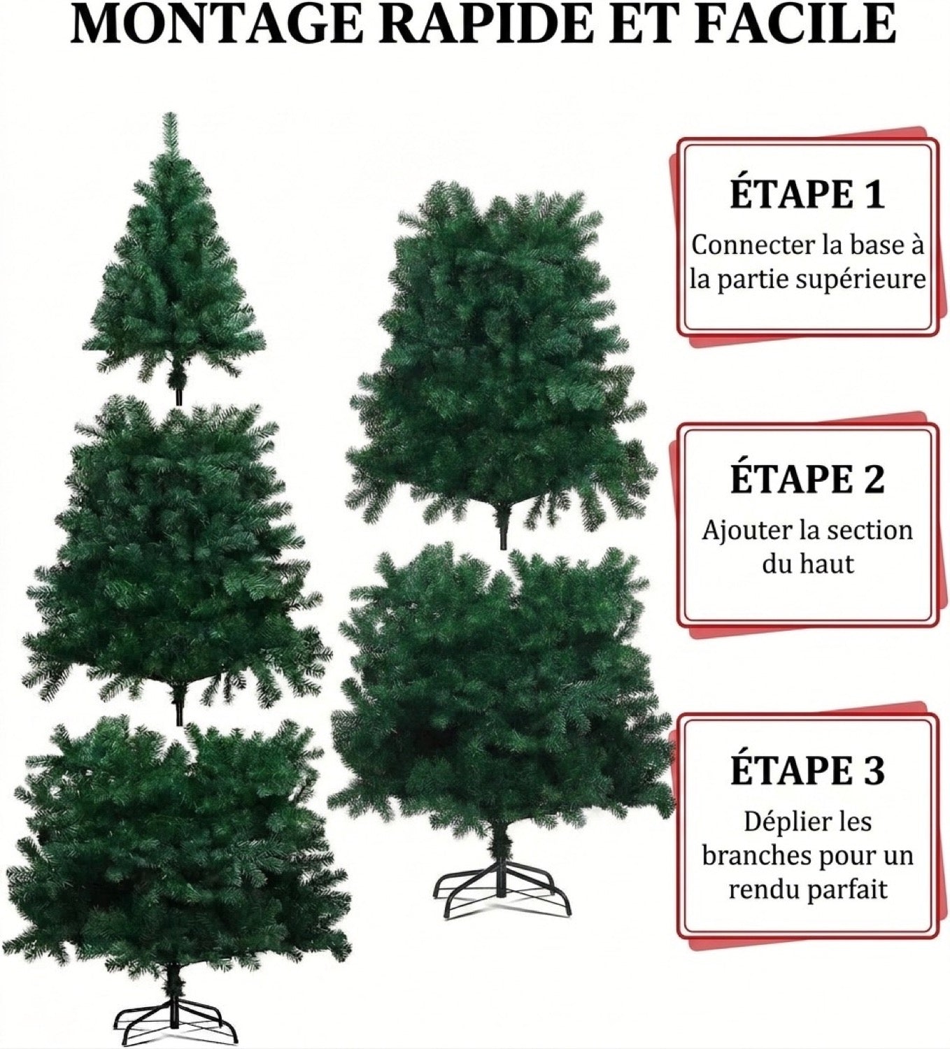 Instructions de montage du sapin de Noël artificiel en 3 étapes simples