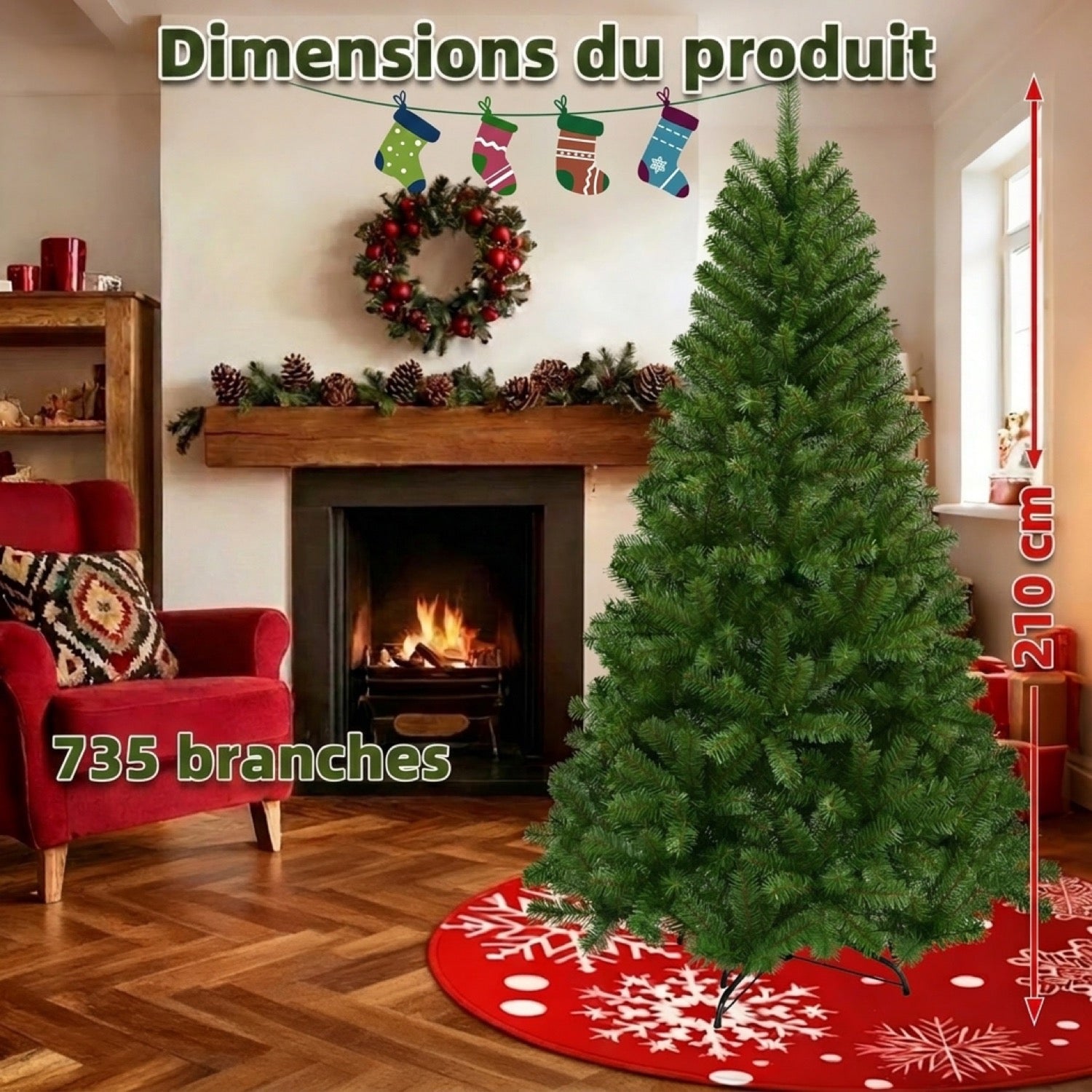 Dimensions du sapin de Noël artificiel 210 cm avec 735 branches