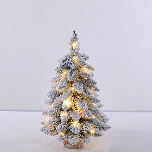 Sapin de Noël 45cm avec lumières LED allumées sur fond neutre