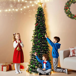 Enfants décorant le sapin de Noël accordéon 150cm en famille