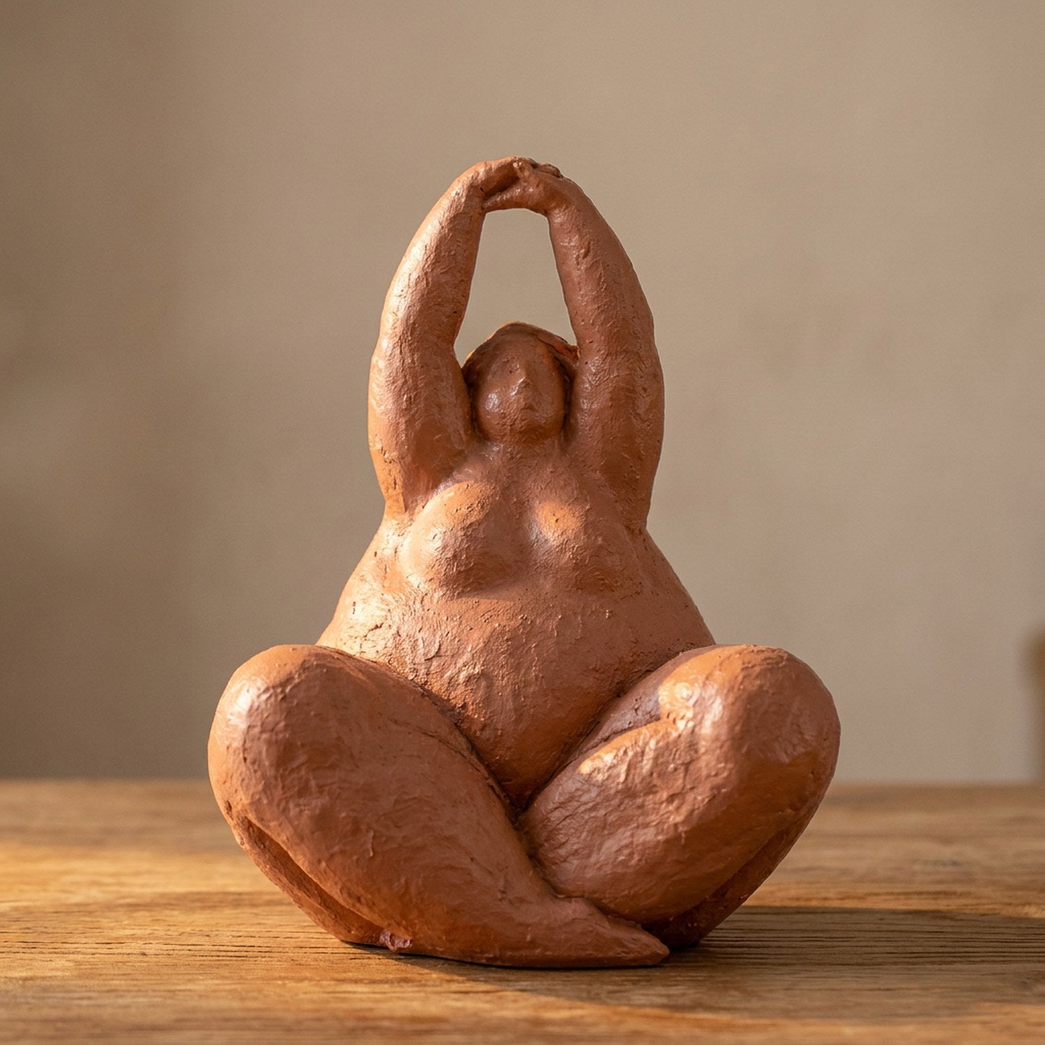 Sculpture Yoga corps féminin abstrait résine terracotta 26cm pose yoga
