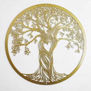 Sculpture murale dorée motif arbre de vie en métal découpé