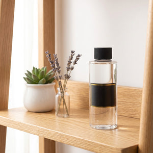 Recharge diffuseur à roseaux 100ml sur étagère en bois avec plante