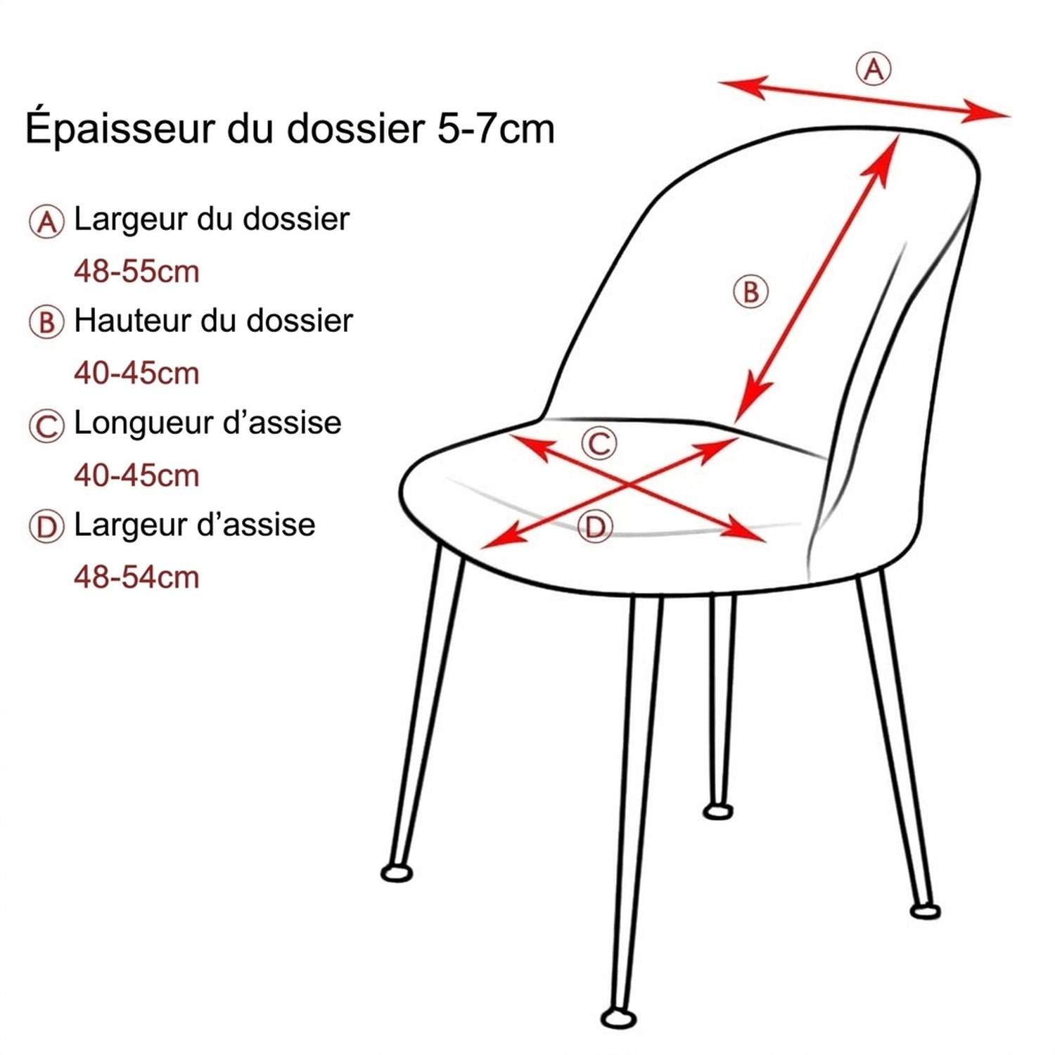 Schéma des dimensions de la housse de chaise en centimètres