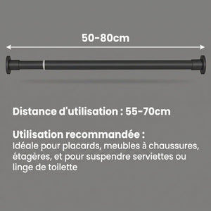 Schéma des dimensions de la tringle à rideau extensible 50 à 80cm