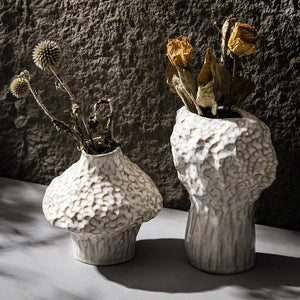Set de deux vases céramique wabi sabi blancs texturés