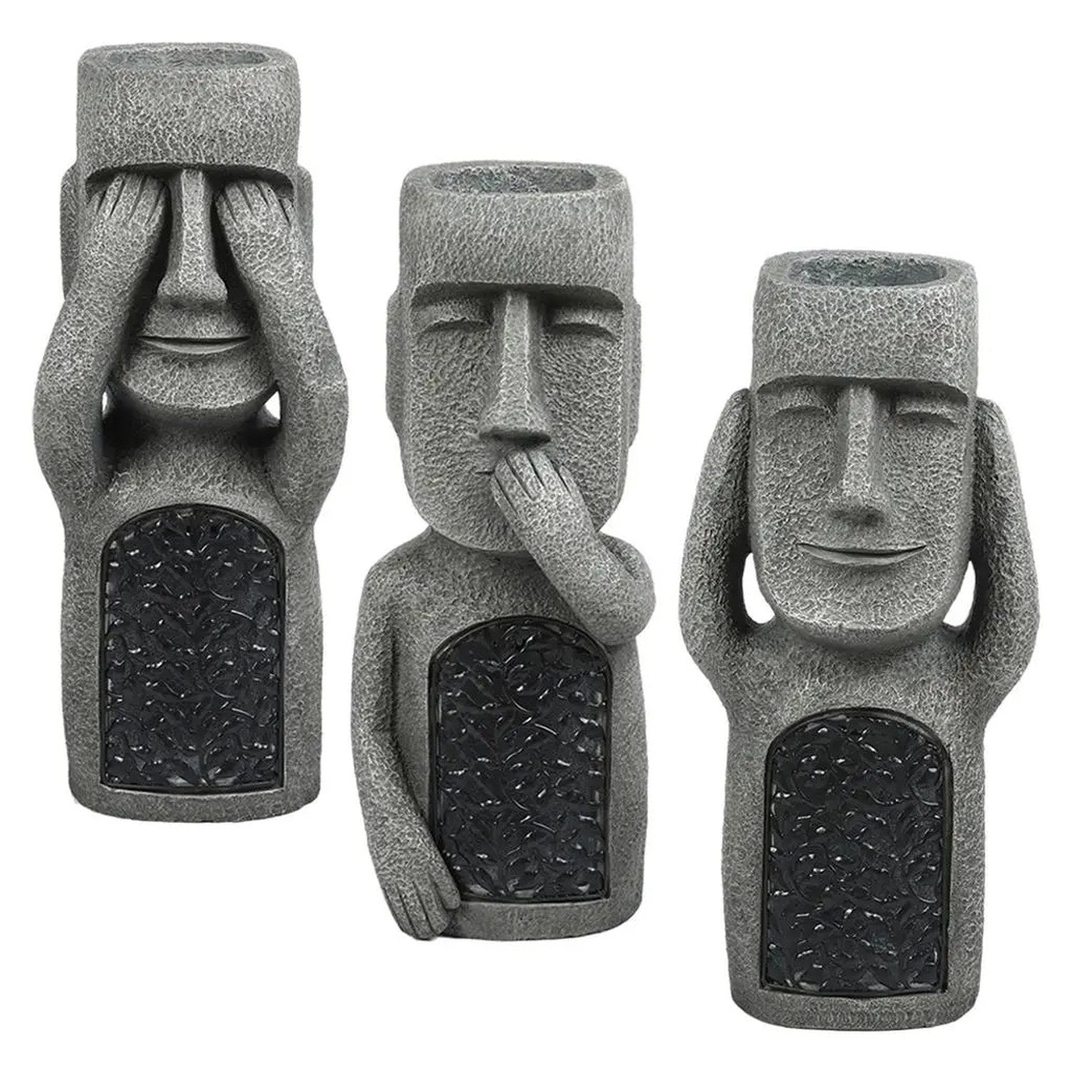 Statues Moai île de Pâques en résine vue de profil fond blanc