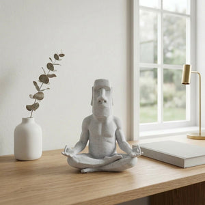 Ornement Moai décoration bureau avec vase et lampe