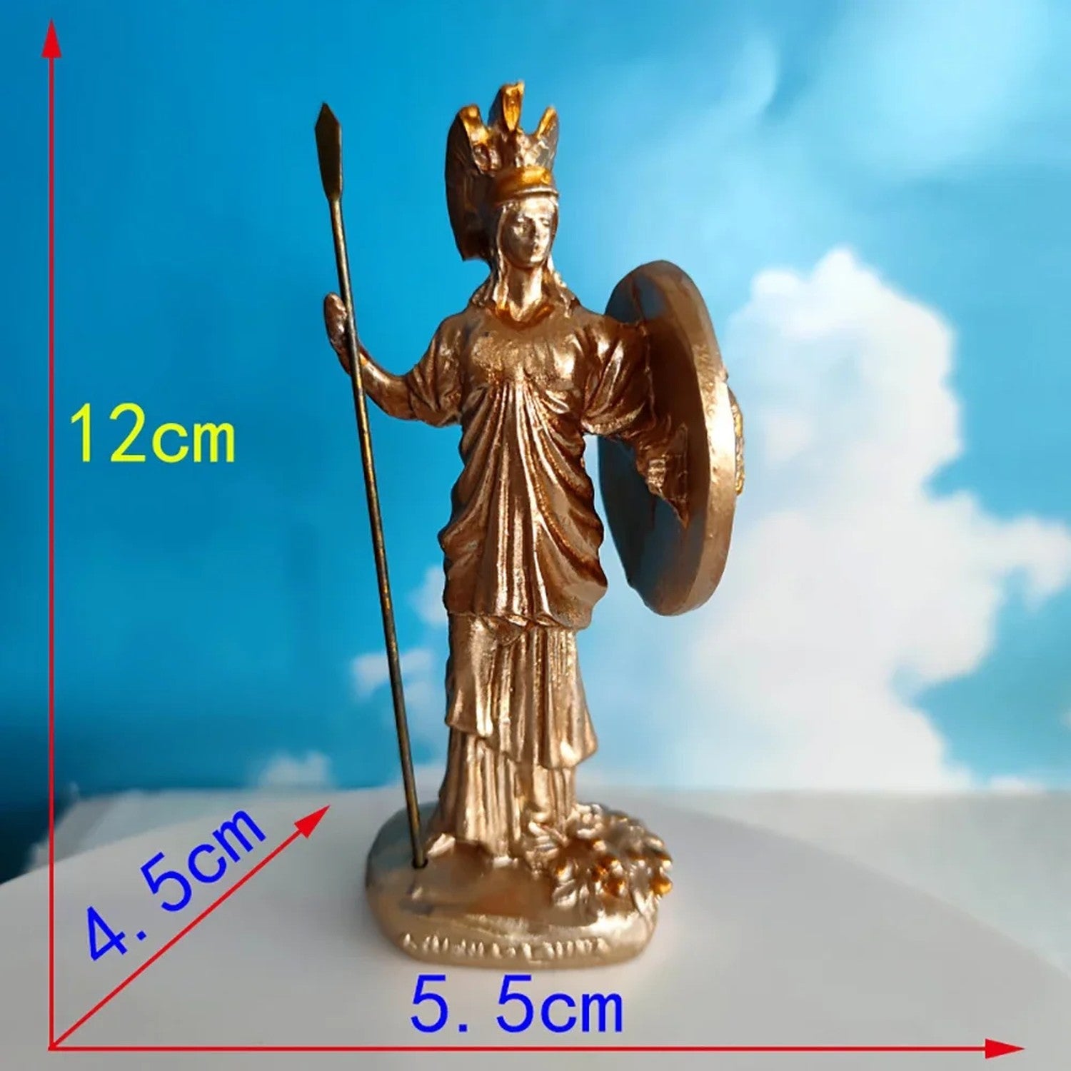 Dimensions statue Athéna : hauteur 12cm, largeur 5.5cm, profondeur 4.5cm